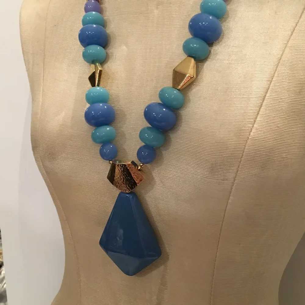 Trifari Modernist Necklace 70s Blue Purple Beads … - image 3