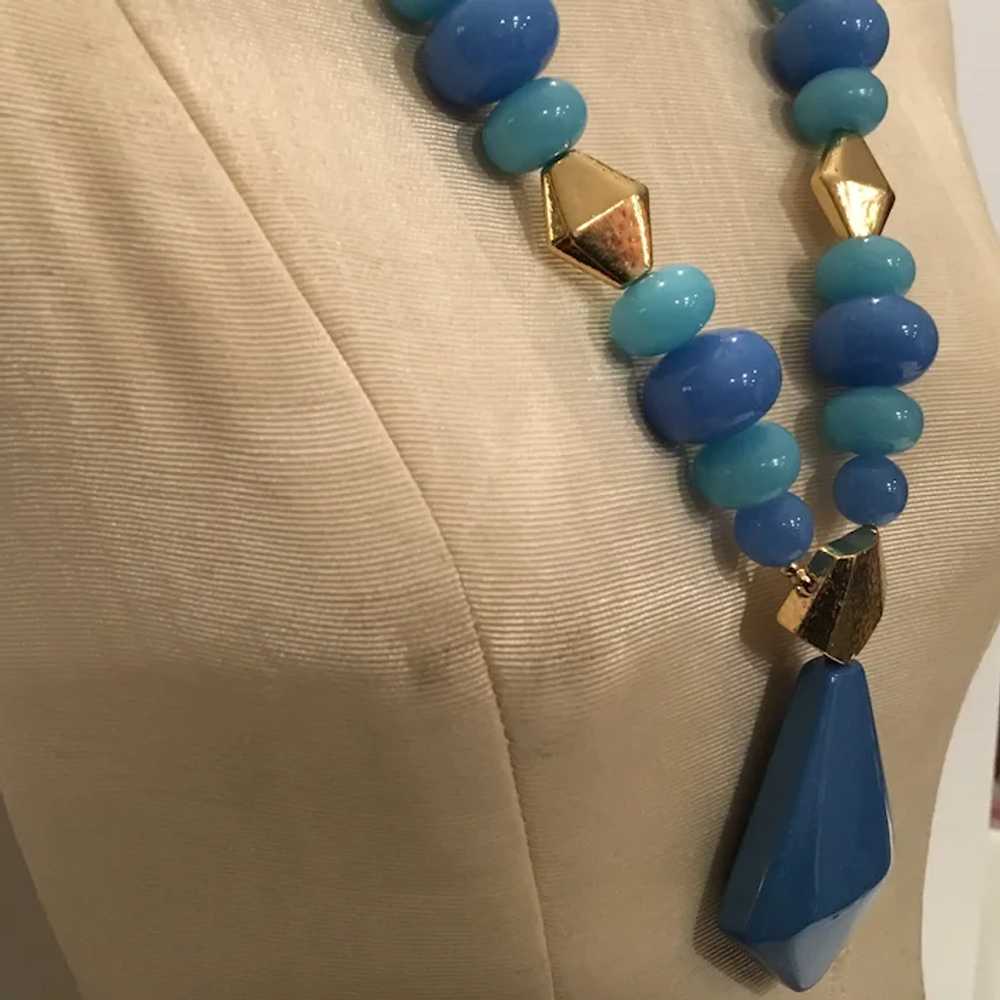 Trifari Modernist Necklace 70s Blue Purple Beads … - image 4