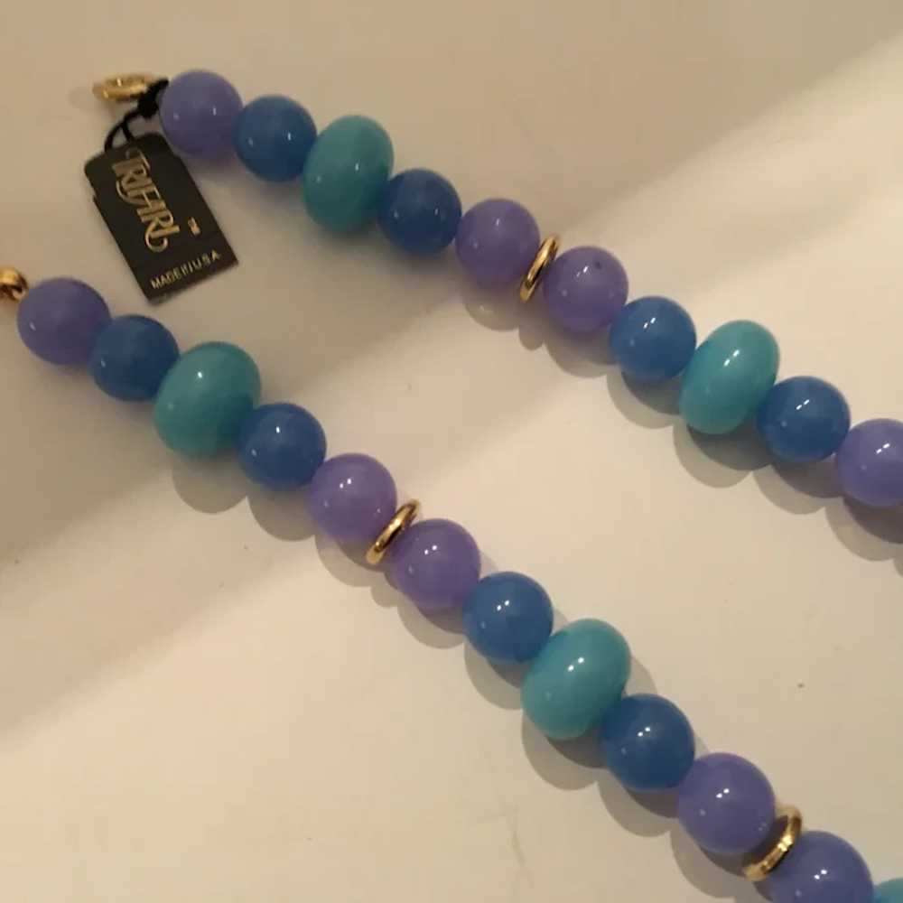 Trifari Modernist Necklace 70s Blue Purple Beads … - image 7
