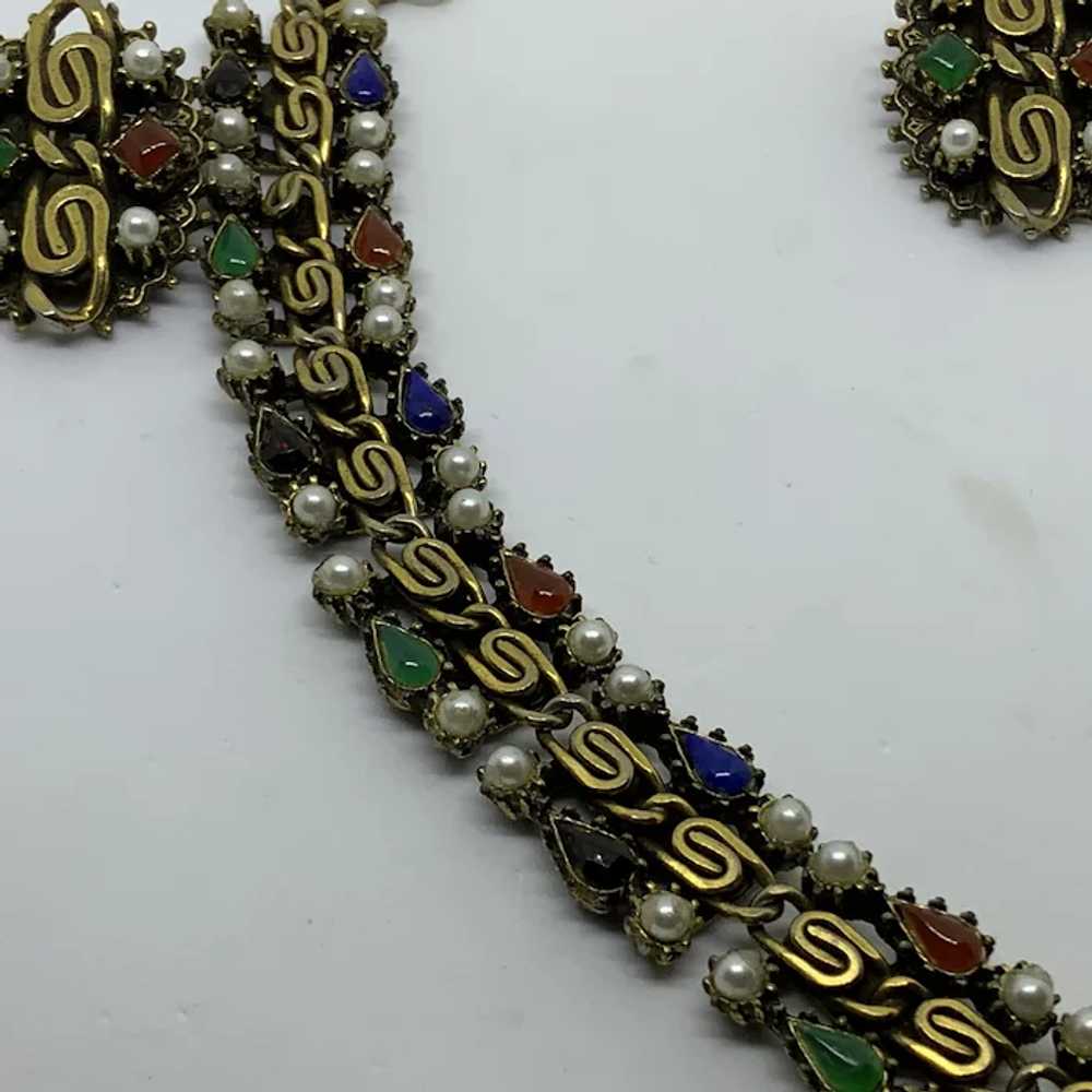 Vintage Set Bracelet Clip Earrings Red Green Blue… - image 4