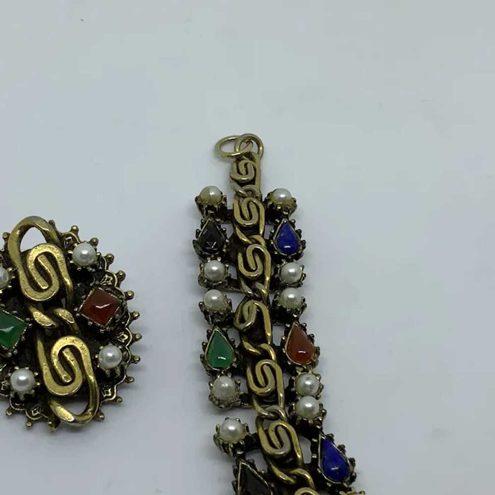 Vintage Set Bracelet Clip Earrings Red Green Blue… - image 5