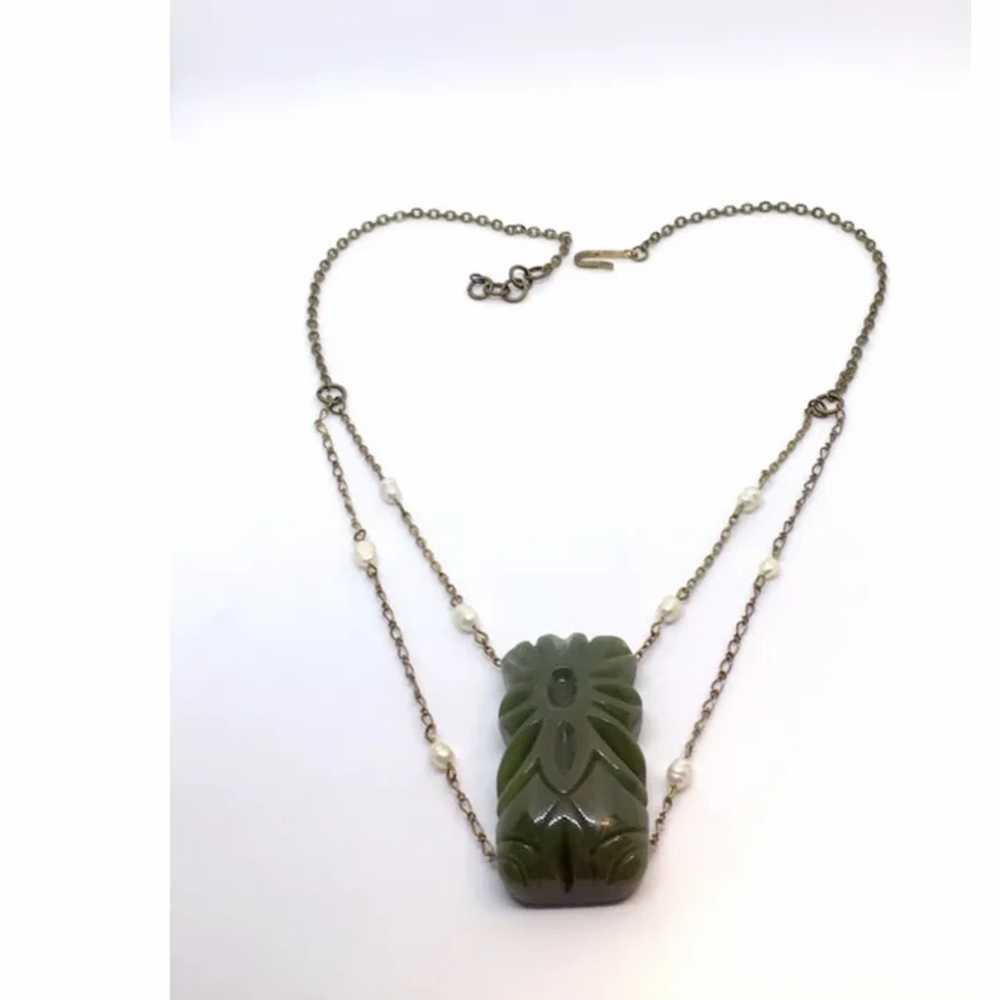 Repurposed Carved Spinach Green Bakelite Necklace… - image 3