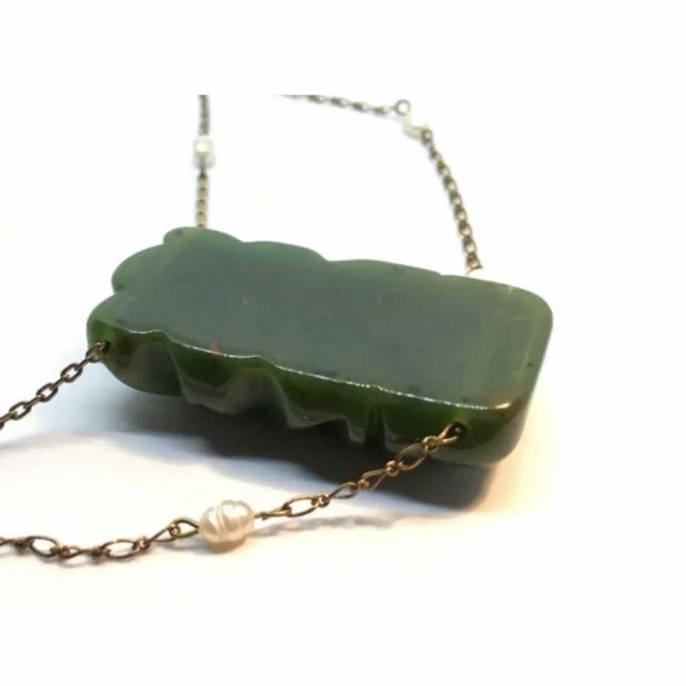 Repurposed Carved Spinach Green Bakelite Necklace… - image 7