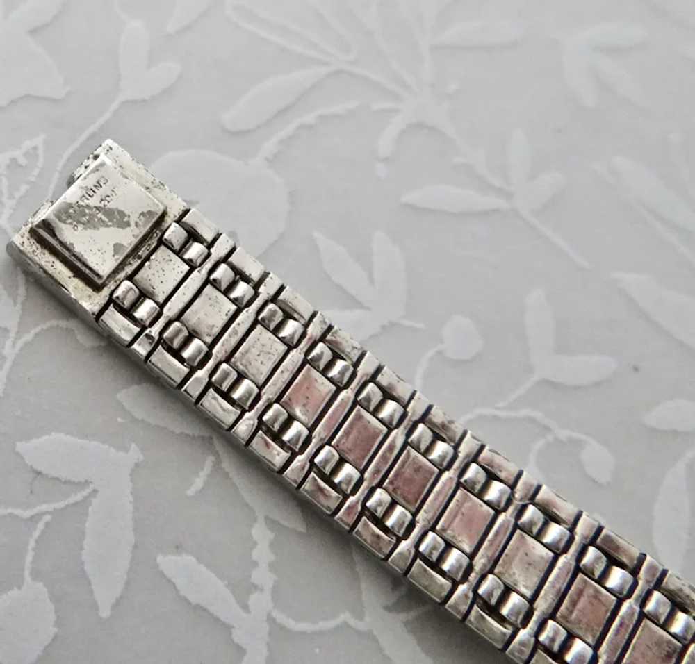 Art Deco Diamond + Emerald Paste Sterling Bracelet - image 8