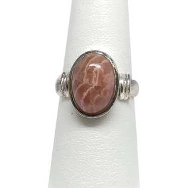 Rhodochrosite Cabochon Ring - Sterling Silver