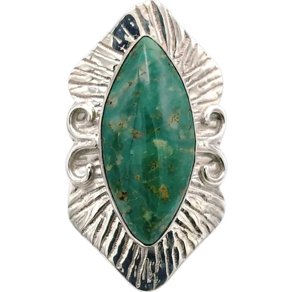 Green Turquoise Cabochon Ring - Sterling Silver - image 1