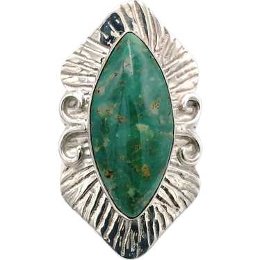 Green Turquoise Cabochon Ring - Sterling Silver - image 1