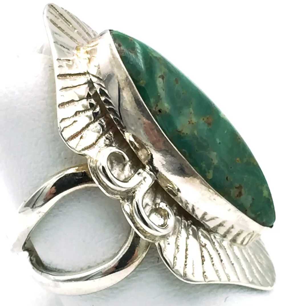 Green Turquoise Cabochon Ring - Sterling Silver - image 2