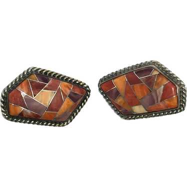 Intarsia Inlay Earrings - Sterling Silver - image 1