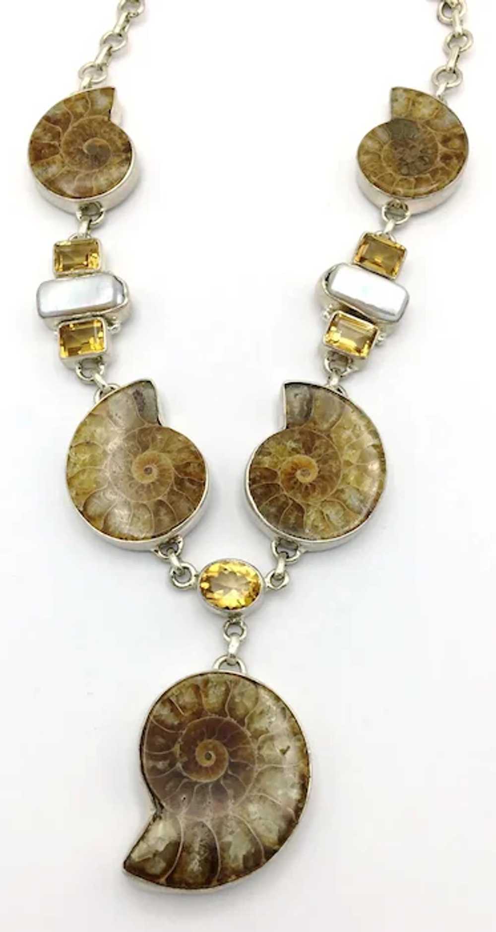 Ammonite Fossil & Gemstone Necklace - Sterling Si… - image 2