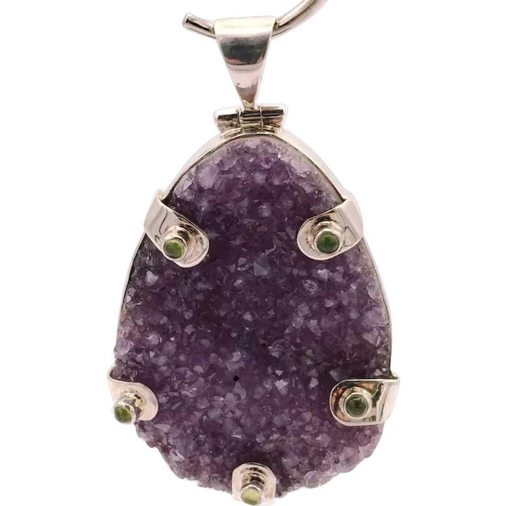 Druzy Amethyst & Peridot Pendant - Sterling Silver - image 1