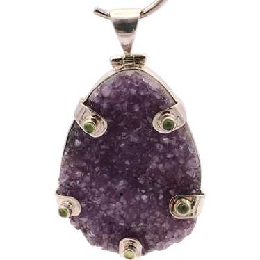 Druzy Amethyst & Peridot Pendant - Sterling Silver - image 1