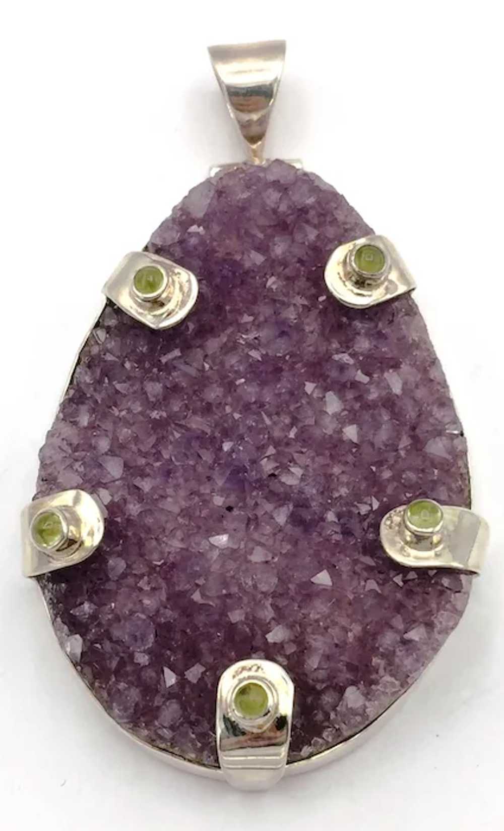 Druzy Amethyst & Peridot Pendant - Sterling Silver - image 2