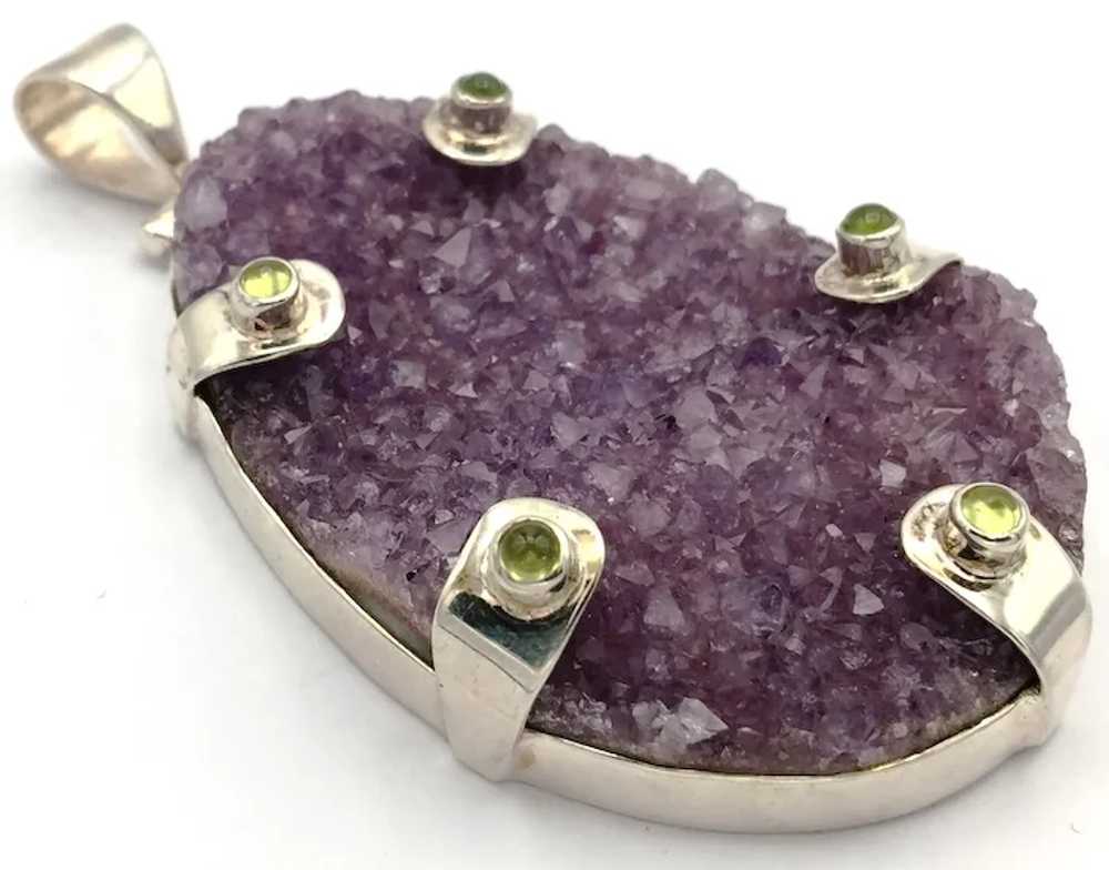 Druzy Amethyst & Peridot Pendant - Sterling Silver - image 3