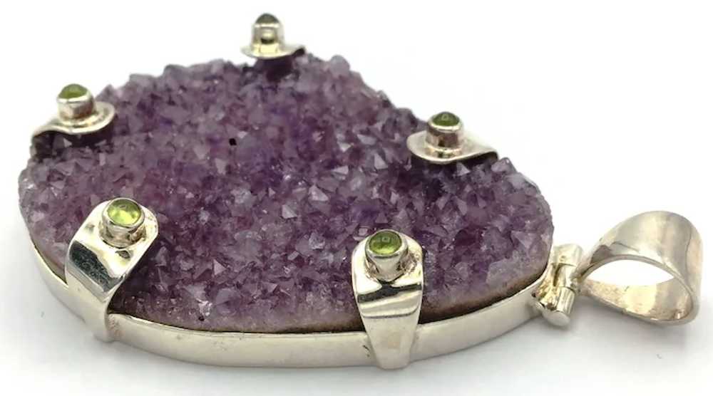 Druzy Amethyst & Peridot Pendant - Sterling Silver - image 4