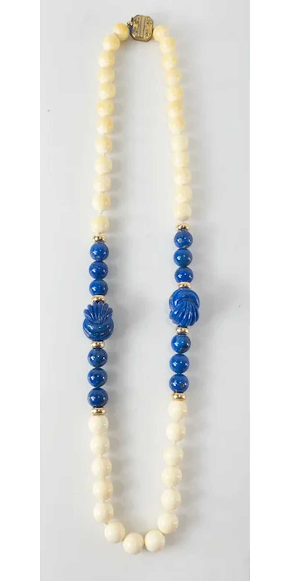 Art Deco Style Carved Lapis Lazuli Necklace - image 2