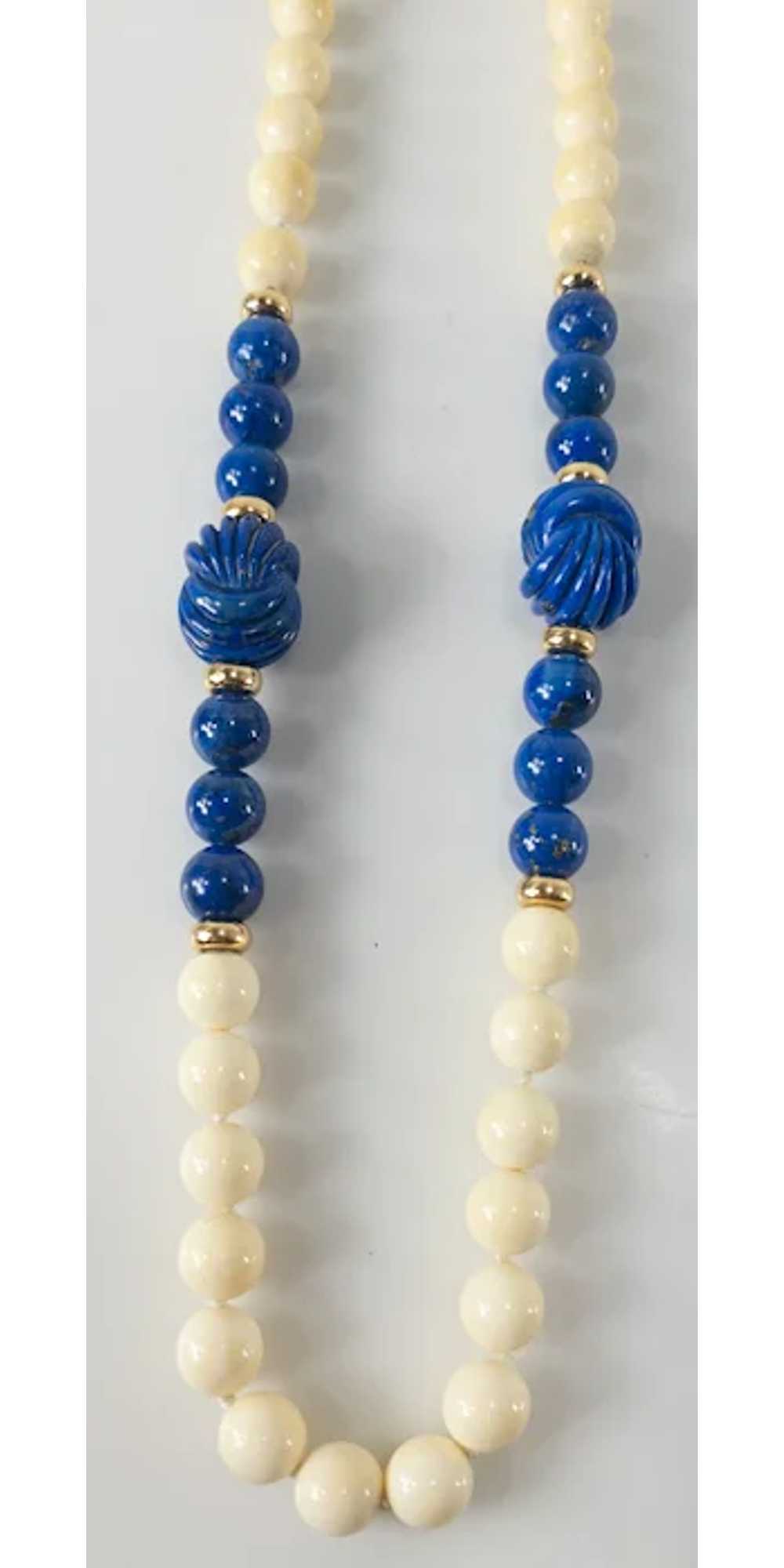 Art Deco Style Carved Lapis Lazuli Necklace - image 4