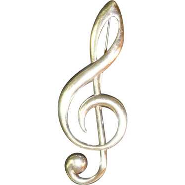 Music Treble Clef Brooch Sterling Silver - image 1