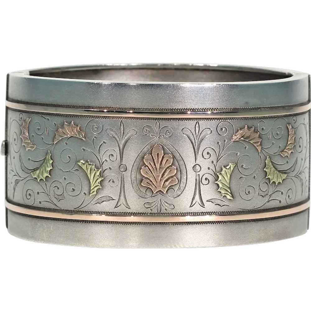 Antique Victorian Sterling Silver Cuff Bangle Bra… - image 1