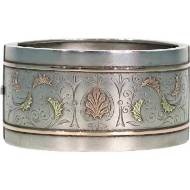 Antique Victorian Sterling Silver Cuff Bangle Bra… - image 1