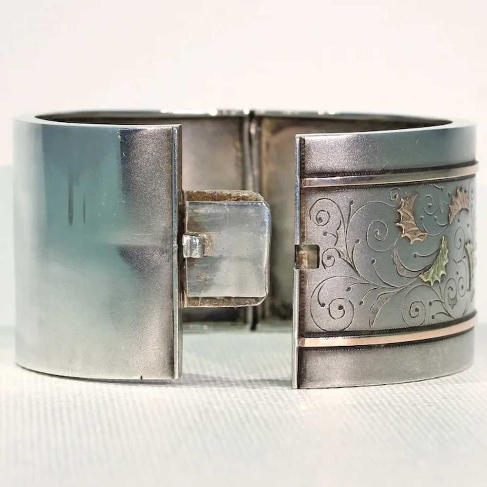 Antique Victorian Sterling Silver Cuff Bangle Bra… - image 3