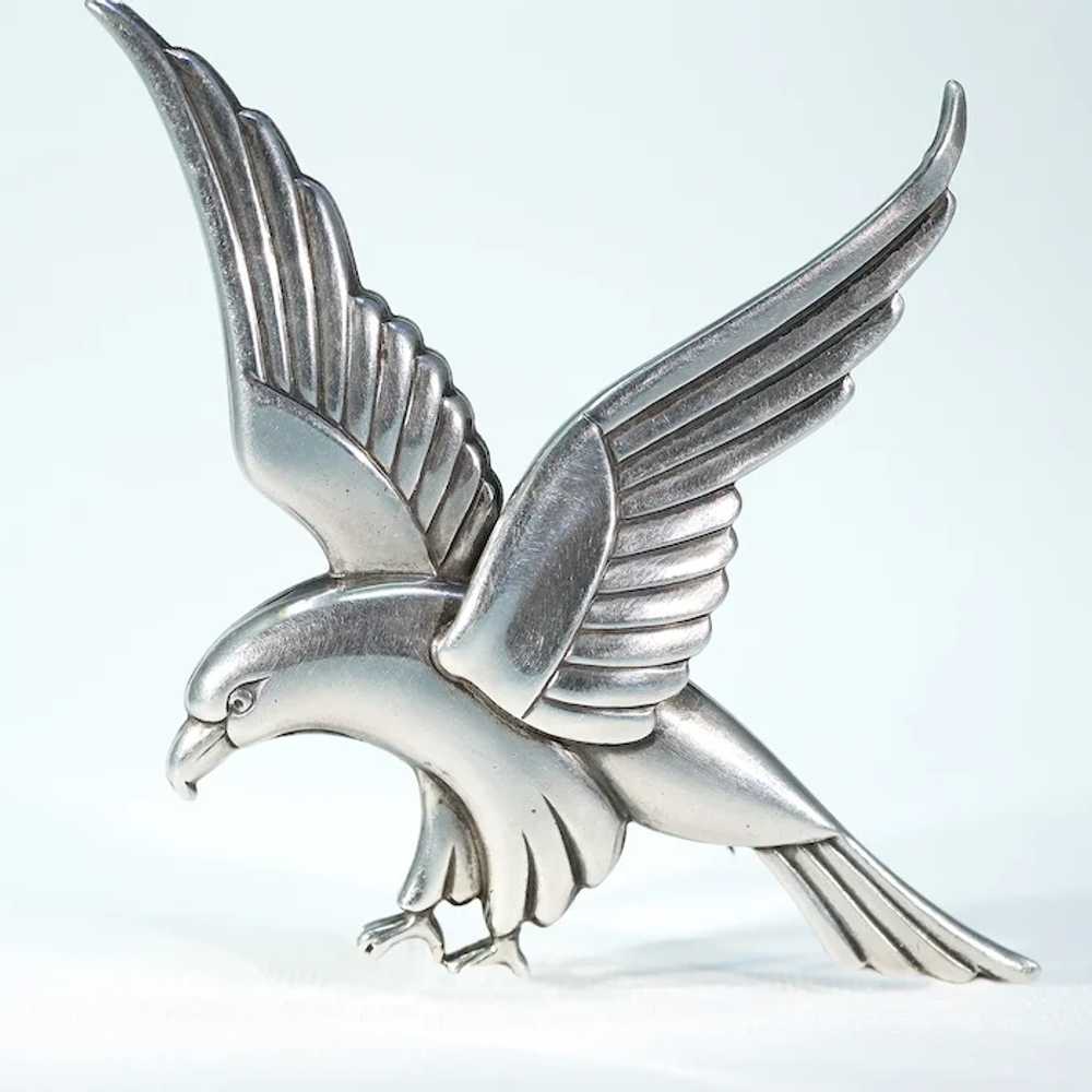 Large Silver Art Deco Bird Brooch Coro 1940s afte… - image 10