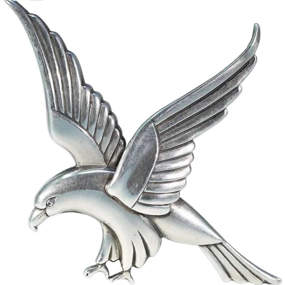Large Silver Art Deco Bird Brooch Coro 1940s afte… - image 1
