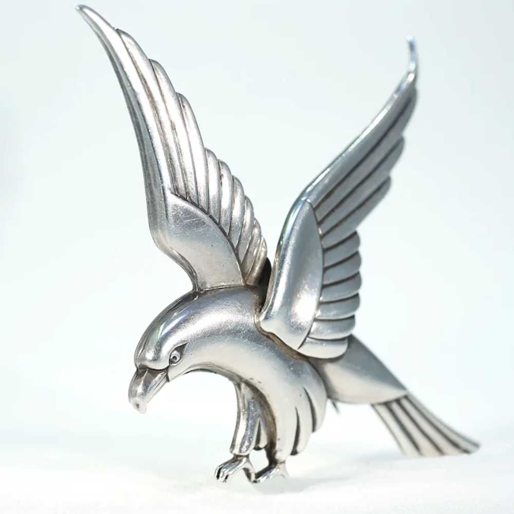 Large Silver Art Deco Bird Brooch Coro 1940s afte… - image 2