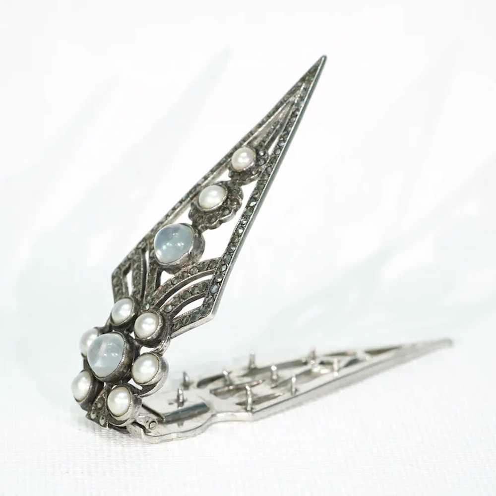 Vintage Art Deco Moonstone and Marcasite Dress Cl… - image 4