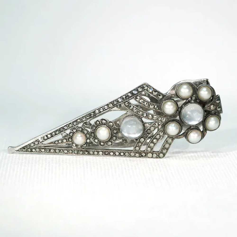 Vintage Art Deco Moonstone and Marcasite Dress Cl… - image 9