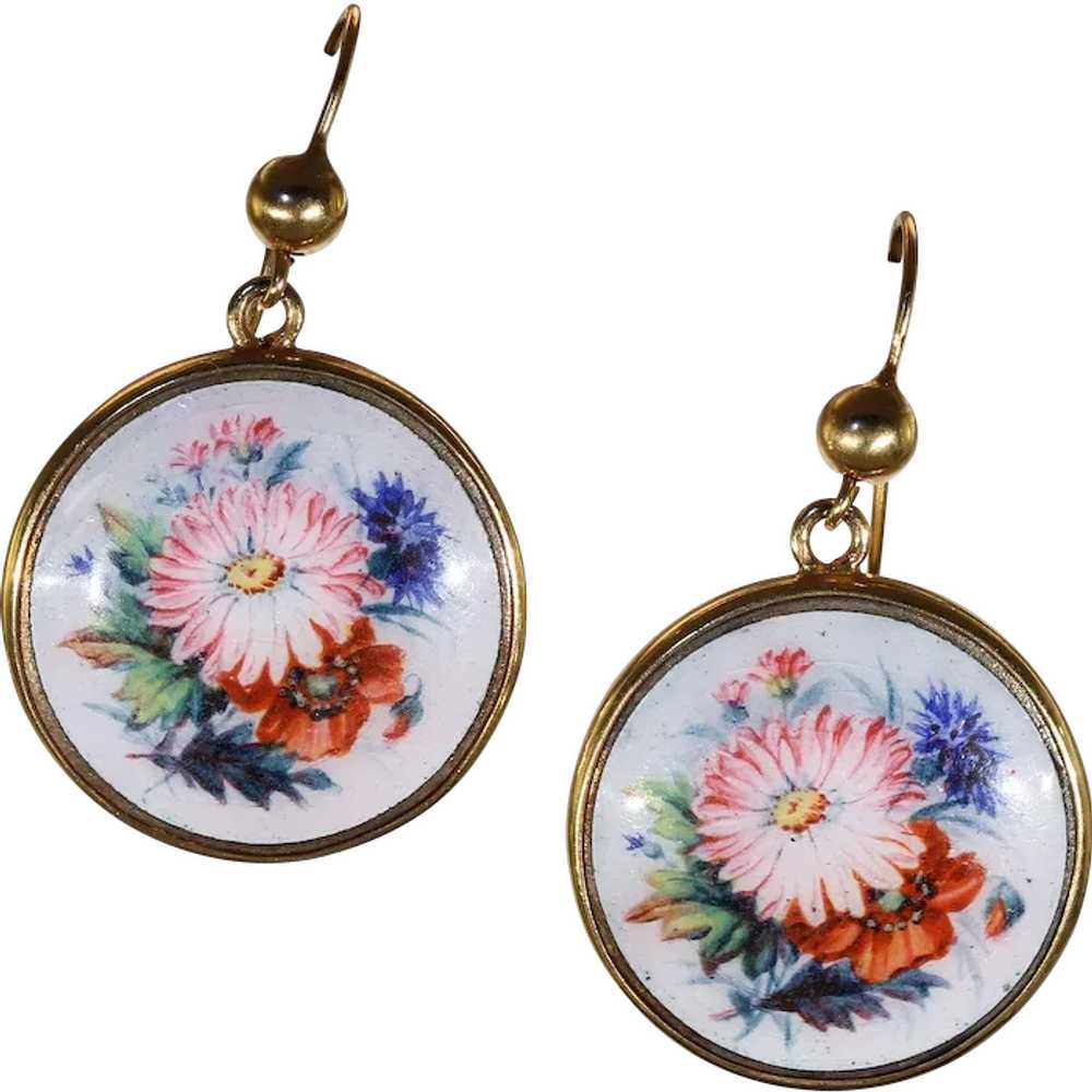 Antique Victorian Gold Enamel Flower Earrings - image 1