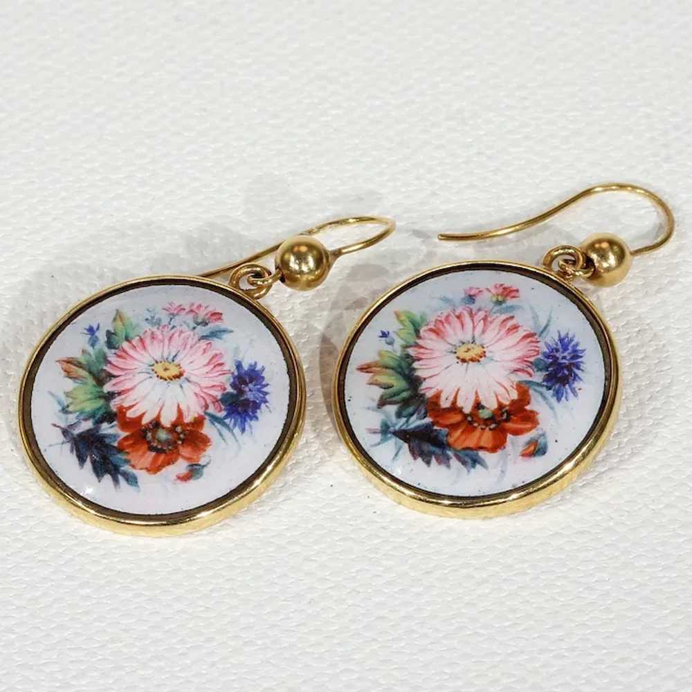Antique Victorian Gold Enamel Flower Earrings - image 2