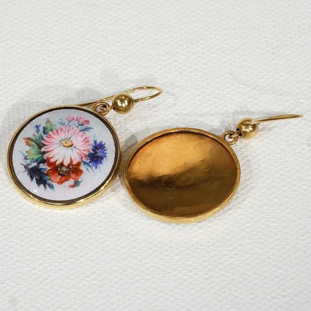 Antique Victorian Gold Enamel Flower Earrings - image 3