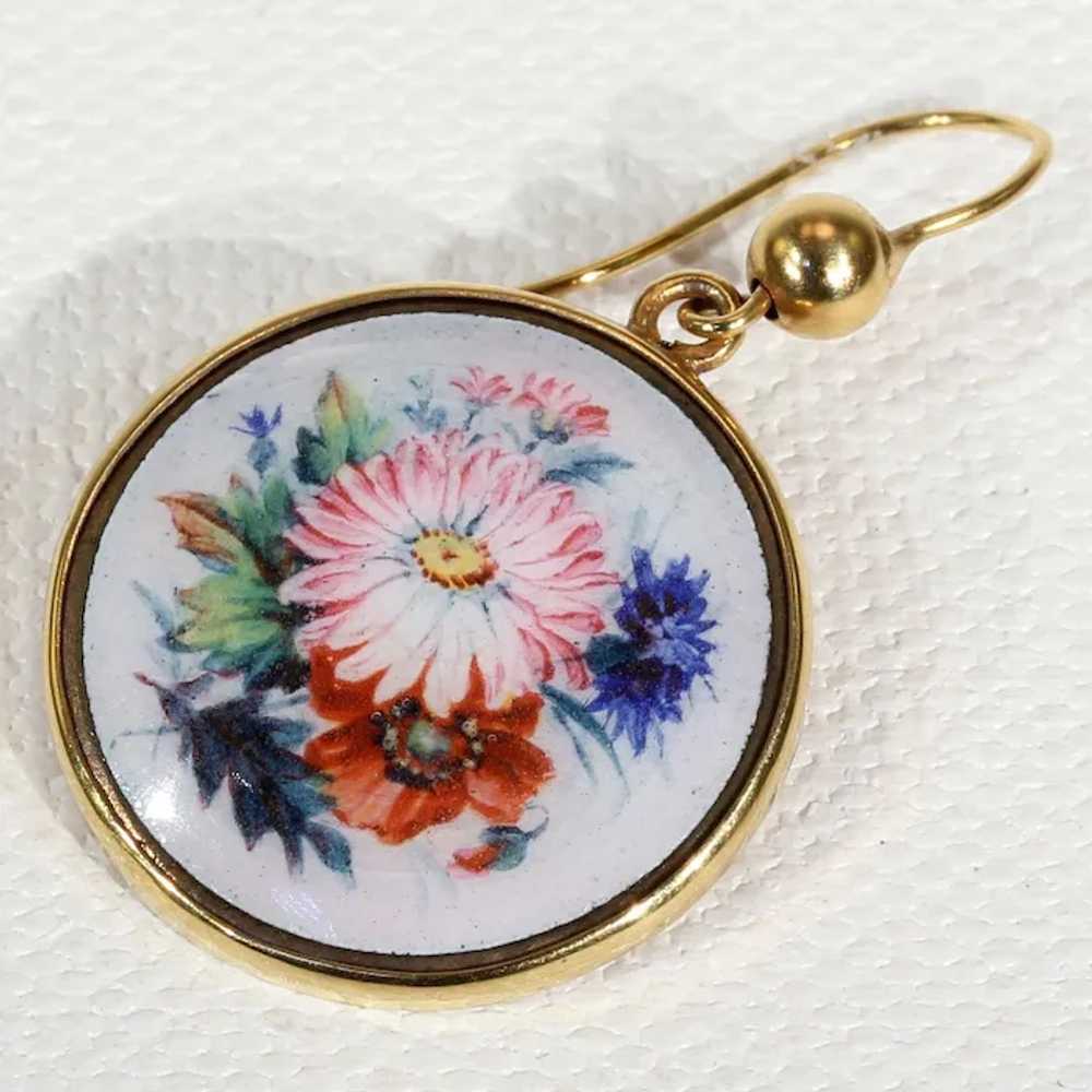 Antique Victorian Gold Enamel Flower Earrings - image 4