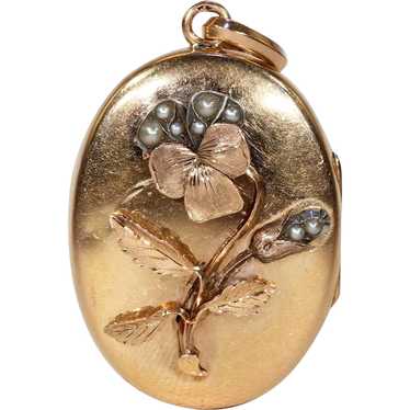 Lovely Victorian Pansy Locket Pearl Gold - image 1
