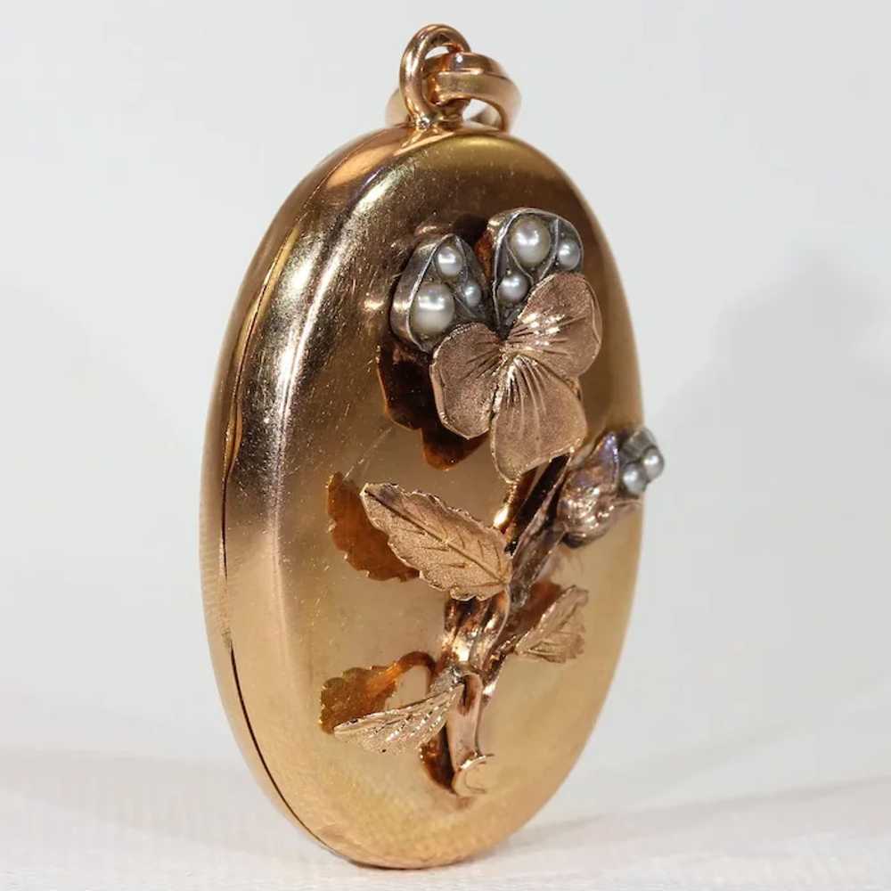 Lovely Victorian Pansy Locket Pearl Gold - image 2