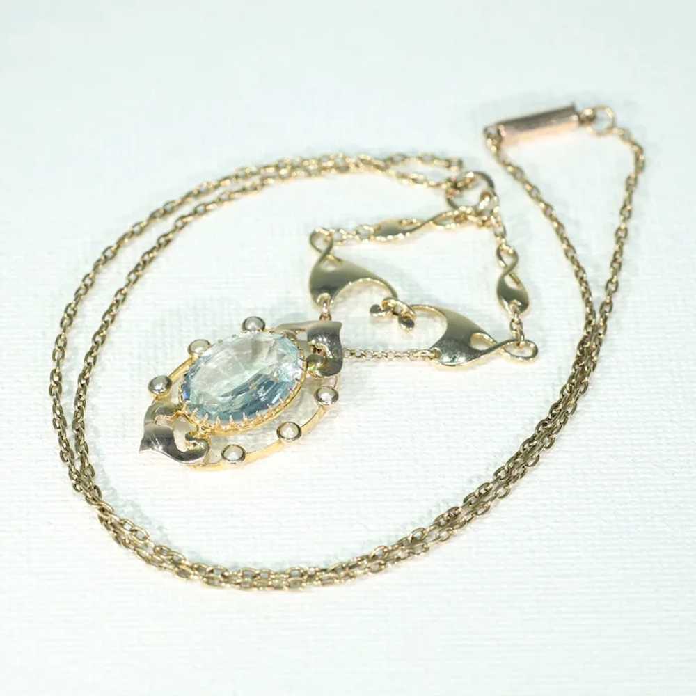 Art Nouveau 5ct Aquamarine Pearl Necklace Gold MB… - image 3