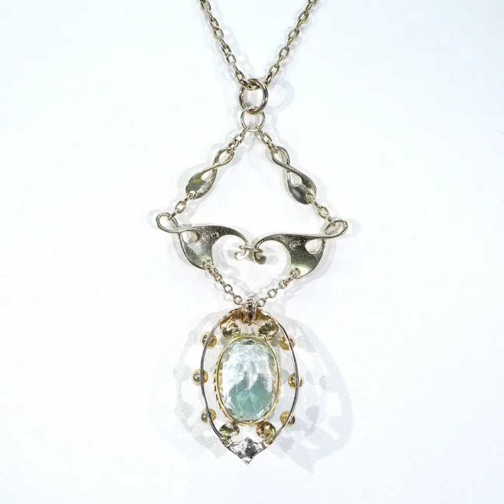 Art Nouveau 5ct Aquamarine Pearl Necklace Gold MB… - image 4