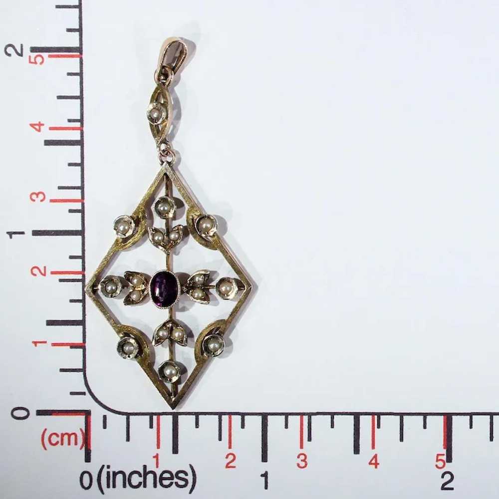 Edwardian 9k Gold Amethyst and Pearl Pendant - image 7