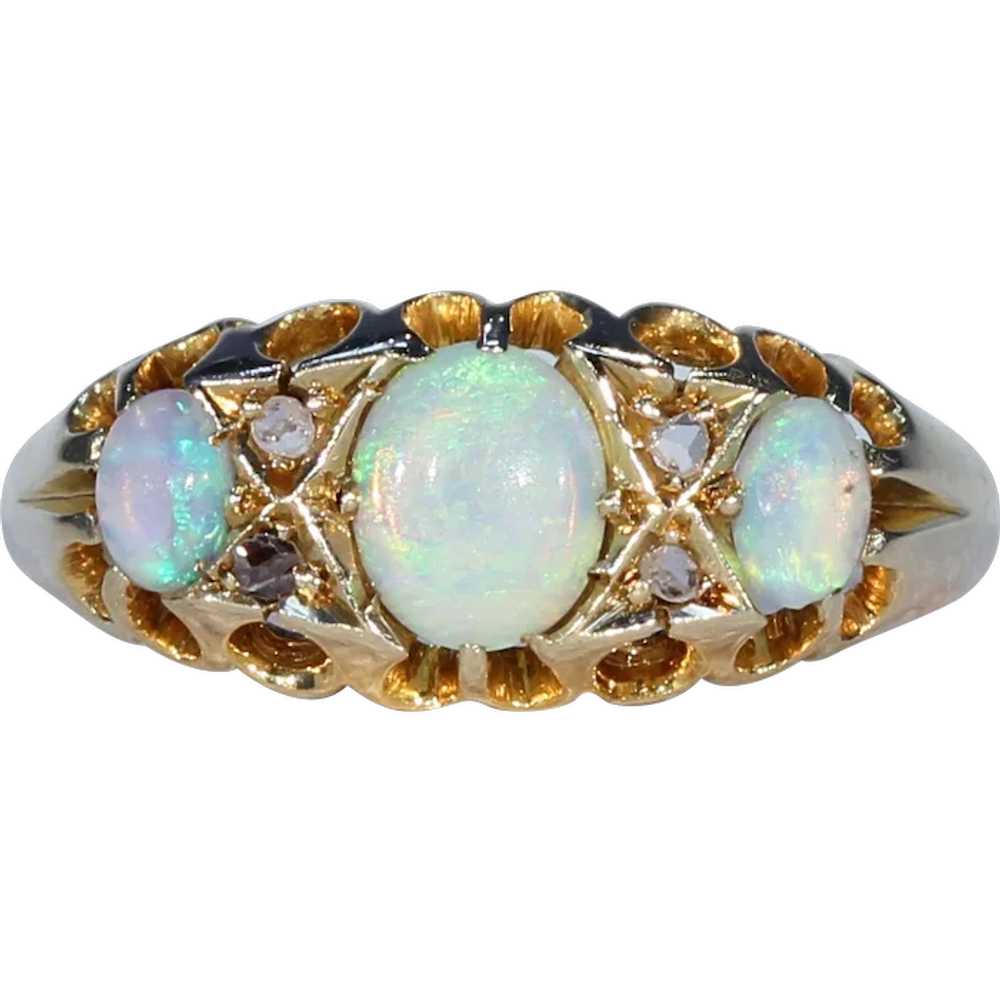 Edwardian Opal Diamond Gold Ring 3 Stone - image 1