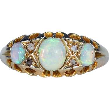 Edwardian Opal Diamond Gold Ring 3 Stone - image 1