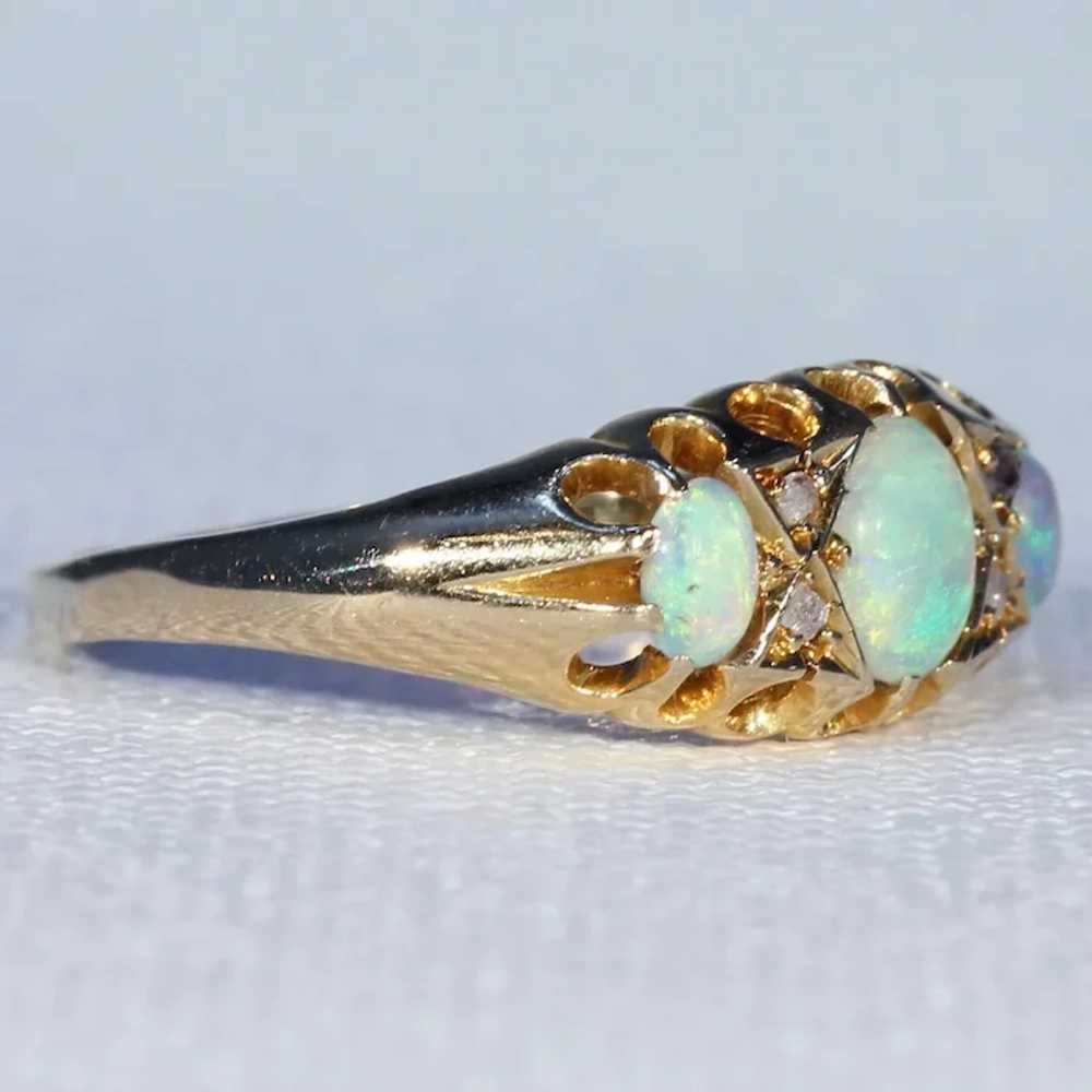 Edwardian Opal Diamond Gold Ring 3 Stone - image 2