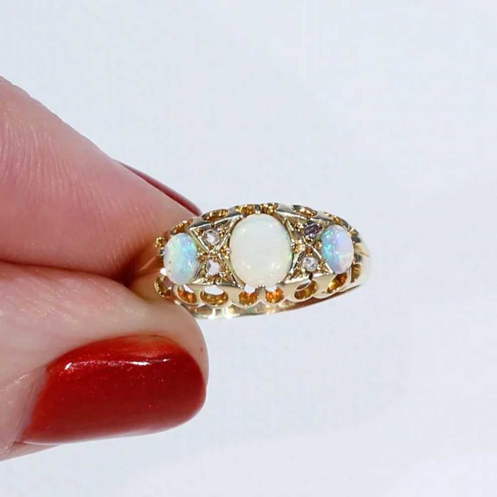 Edwardian Opal Diamond Gold Ring 3 Stone - image 6