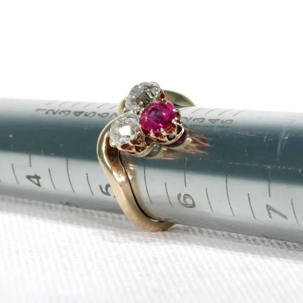 Antique Edwardian Trefoil Ruby Diamond Ring - image 10