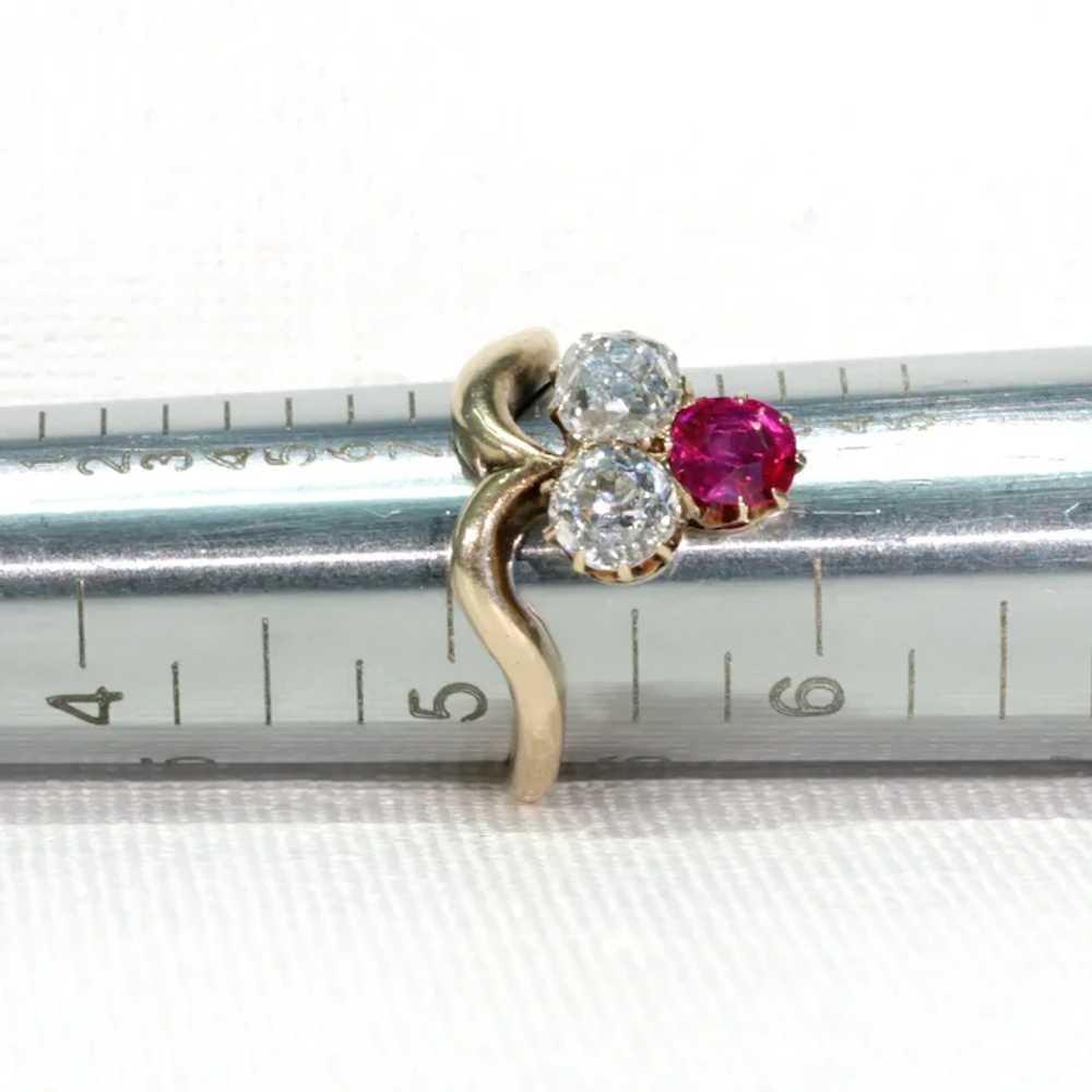 Antique Edwardian Trefoil Ruby Diamond Ring - image 11