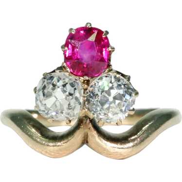 Antique Edwardian Trefoil Ruby Diamond Ring - image 1