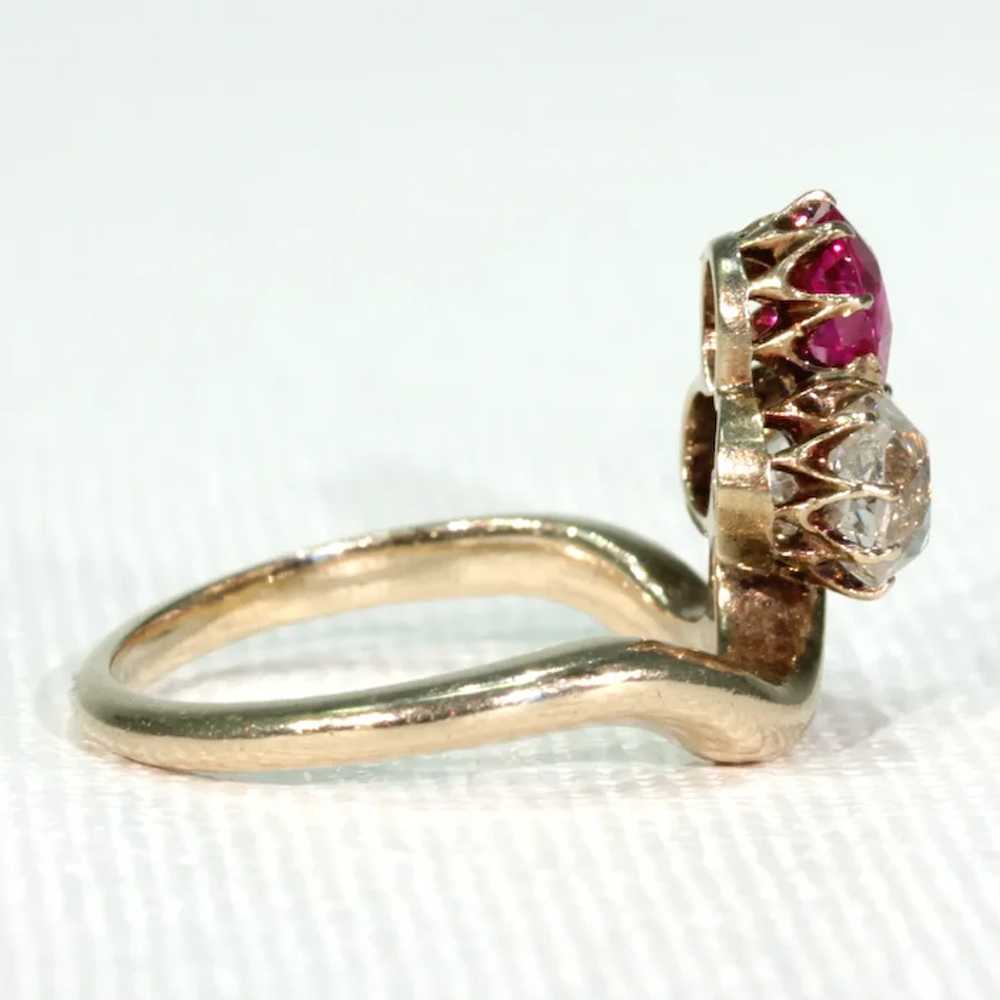 Antique Edwardian Trefoil Ruby Diamond Ring - image 3