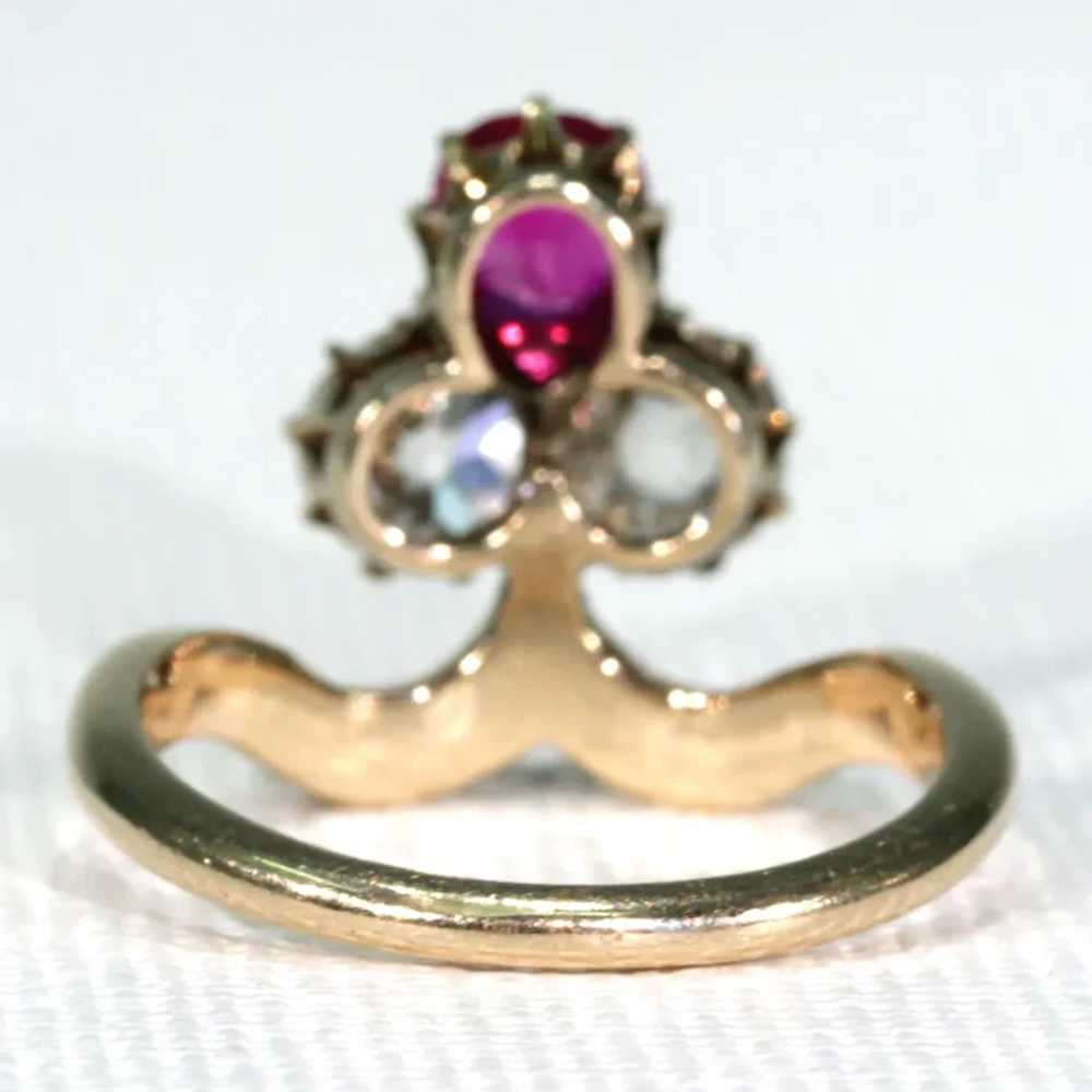 Antique Edwardian Trefoil Ruby Diamond Ring - image 4