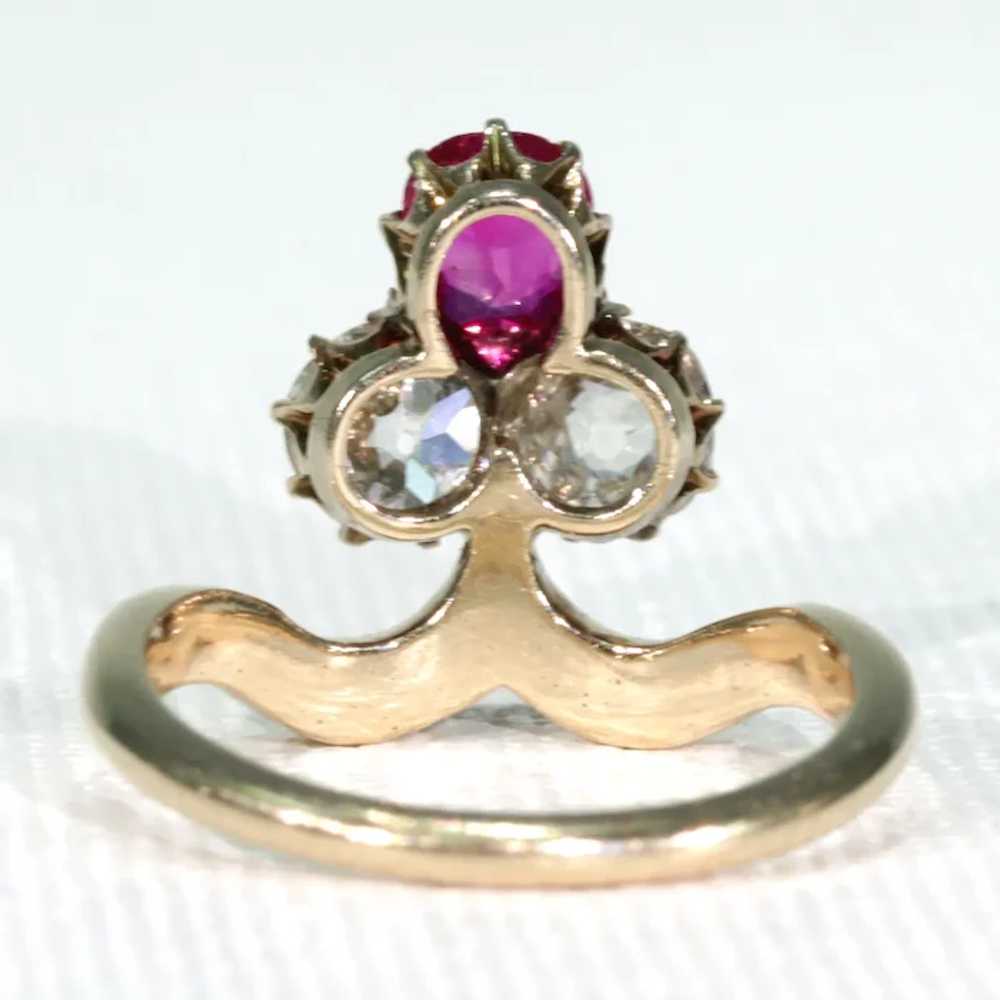 Antique Edwardian Trefoil Ruby Diamond Ring - image 5