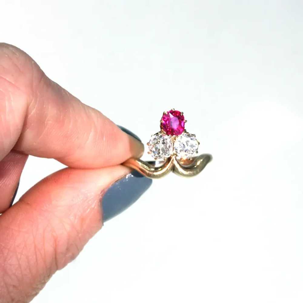 Antique Edwardian Trefoil Ruby Diamond Ring - image 7